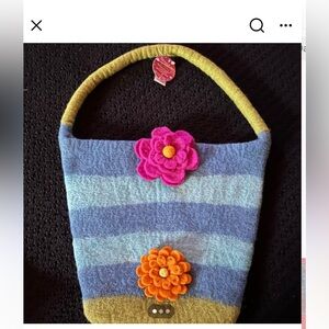 Handcrafted New Zealand Wool Striped Felt Bag with Floral Accents